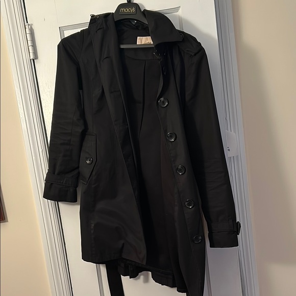 Michael Kors Black Rain Coat Trench Coat with Belt, Pockets and Hood - Picture 1 of 4